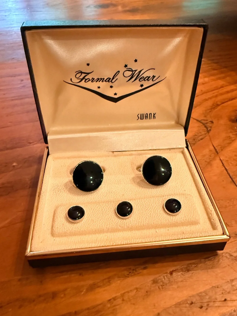 SWANK Black Glass Cufflinks and Matching Studs Set